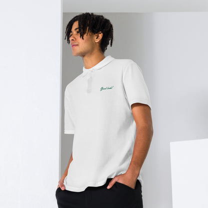 "Good luck!" Pique Polo Shirt (Unisex)