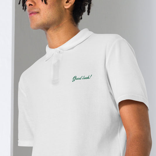 "Good luck!" Pique Polo Shirt (Unisex)